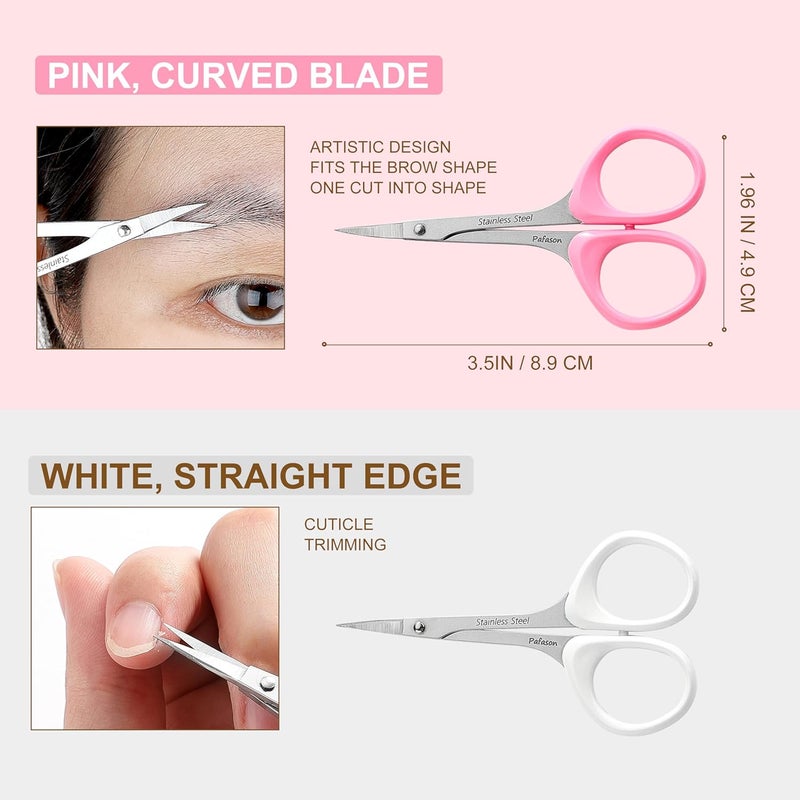 Pafason High Precision Eyebrow Grooming Scissor Set, Beauty Makeup Cosmetic Tool, Curved, Straight Tip, Stainless Steel, Safety Case for Trimming Eyelash Extensions - Image 3