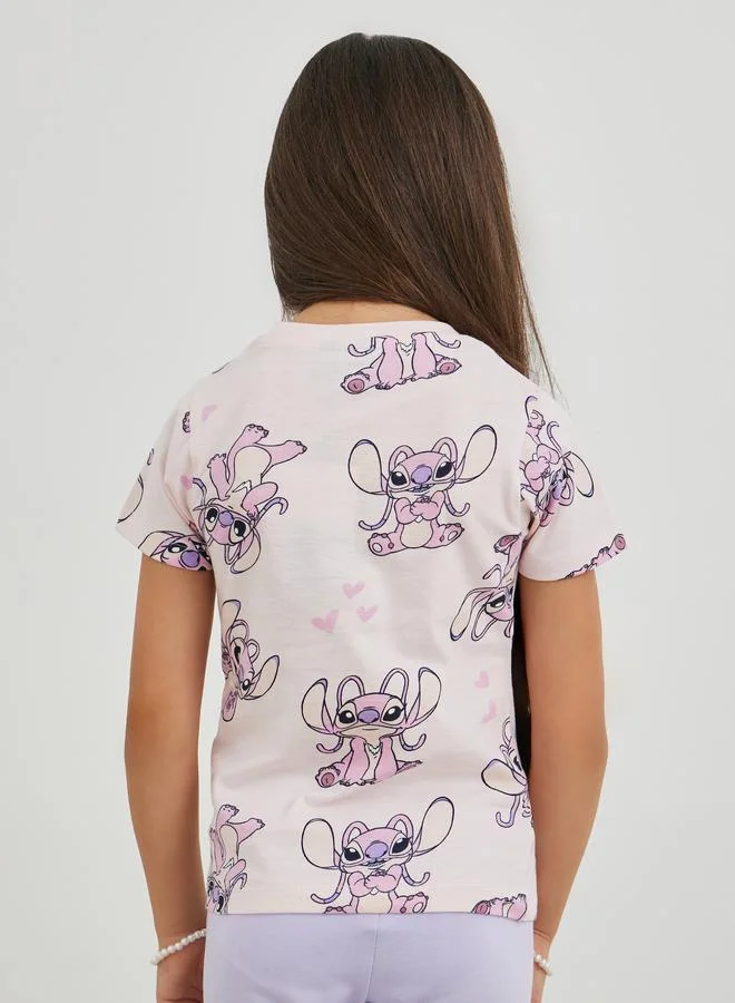 Styli Styli Girls Lilo and Stitch Print Short Sleeve T-Shirt