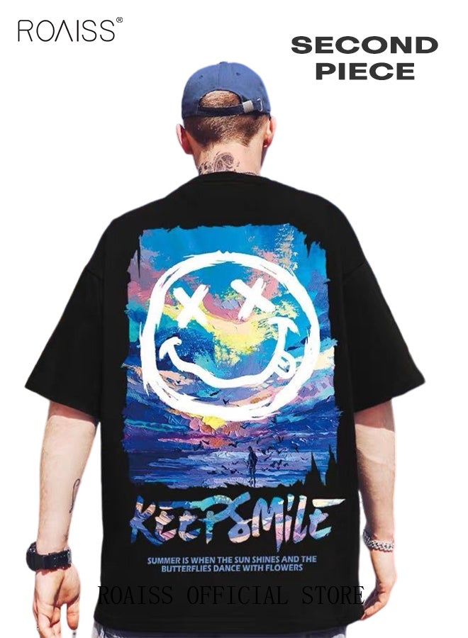 roaiss 2Pcs Men's T-shirt Loose Version Trendy All-Match Pattern Printing Short Sleeves - Image 5