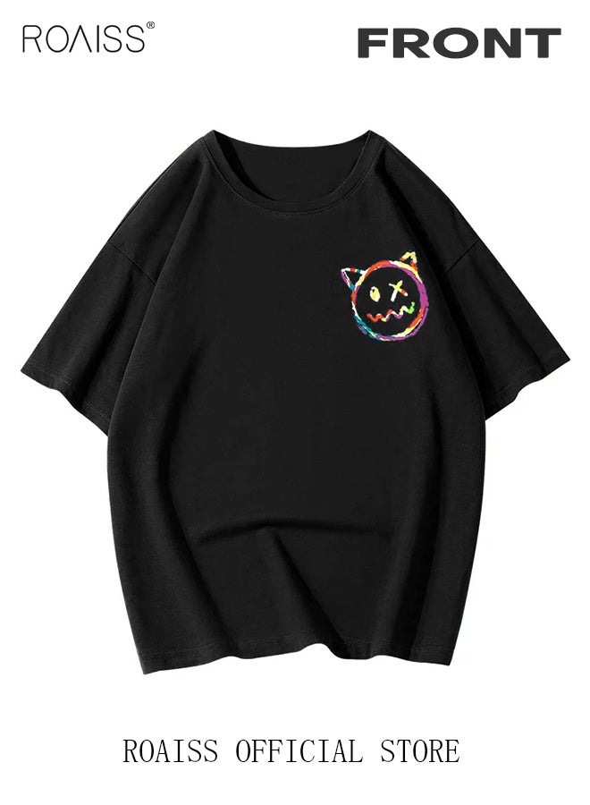 roaiss 2Pcs Men's T-shirt Loose Version Trendy All-Match Pattern Printing Short Sleeves - Image 2