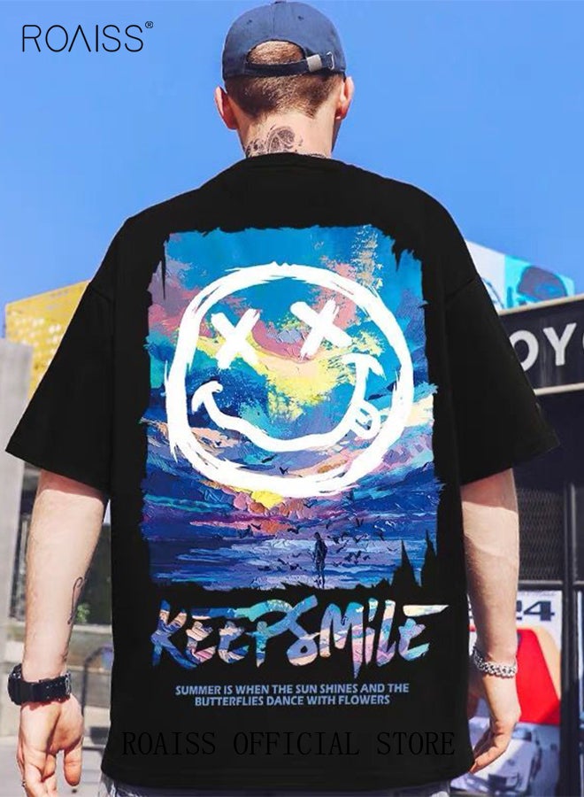 roaiss 2Pcs Men's T-shirt Loose Version Trendy All-Match Pattern Printing Short Sleeves - Image 4