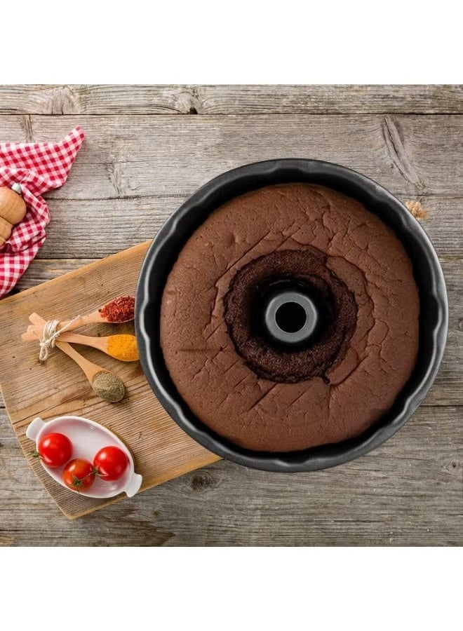 Ring Cake Tin, 24cm Tin Round Cake Pan Tray, Non-Stick Baking Moulding Tin, Carbon Steel,Fluted Ring Pan - Black - Image 3