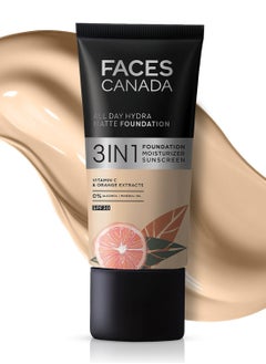 Faces Canada FACES CANADA All Day Hydra Matte Foundation | 3-in-1 Foundation + Moisturizer + SPF 30 | 24 HR Aloe Hydration & Vitamin C | 10HR Long Wear | Medium to High Buildable Coverage | Absolute Ivory 012 | 25ml  - Image 1