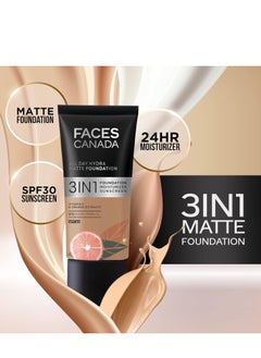 Faces Canada FACES CANADA All Day Hydra Matte Foundation | 3-in-1 Foundation + Moisturizer + SPF 30 | 24 HR Aloe Hydration & Vitamin C | 10HR Long Wear | Medium to High Buildable Coverage | Absolute Ivory 012 | 25ml  - Image 5