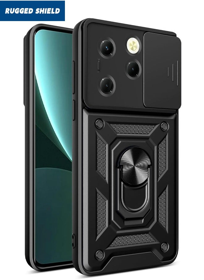 RUGGED SHIELD Infinix Hot 40/40 Pro Case, Infinix Hot 40/40 Pro Cover with Slide Camera Cover, Military Grade Heavy Duty Shockproof Phone Case Cover with Ring Kickstand for Infinix Hot 40/Infinix Hot 40 Pro, Black  - Image 1