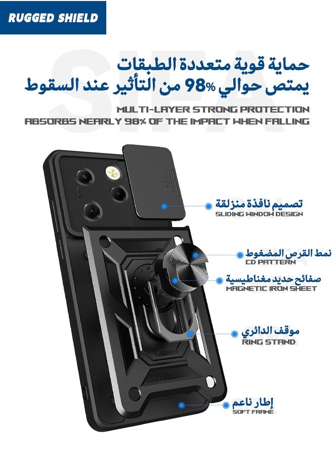 RUGGED SHIELD Infinix Hot 40/40 Pro Case, Infinix Hot 40/40 Pro Cover with Slide Camera Cover, Military Grade Heavy Duty Shockproof Phone Case Cover with Ring Kickstand for Infinix Hot 40/Infinix Hot 40 Pro, Black  - Image 2