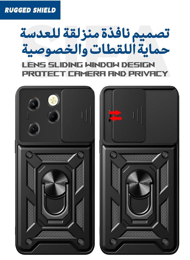 RUGGED SHIELD Infinix Hot 40/40 Pro Case, Infinix Hot 40/40 Pro Cover with Slide Camera Cover, Military Grade Heavy Duty Shockproof Phone Case Cover with Ring Kickstand for Infinix Hot 40/Infinix Hot 40 Pro, Black  - Image 3