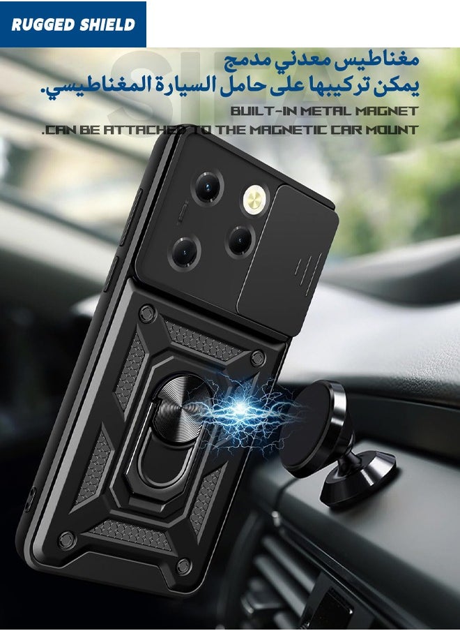 RUGGED SHIELD Infinix Hot 40/40 Pro Case, Infinix Hot 40/40 Pro Cover with Slide Camera Cover, Military Grade Heavy Duty Shockproof Phone Case Cover with Ring Kickstand for Infinix Hot 40/Infinix Hot 40 Pro, Black  - Image 4