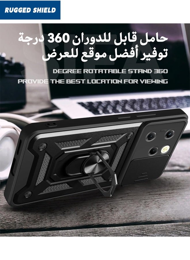 RUGGED SHIELD Infinix Hot 40/40 Pro Case, Infinix Hot 40/40 Pro Cover with Slide Camera Cover, Military Grade Heavy Duty Shockproof Phone Case Cover with Ring Kickstand for Infinix Hot 40/Infinix Hot 40 Pro, Black  - Image 5