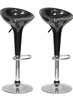 AL WADI FURNITURE Set Of 2 Adjustable Up and Down Low Back Scoop Bar Stools Comfortable Swivel Chair With Stainless Steel Base And Footrest - Black  - Image 1