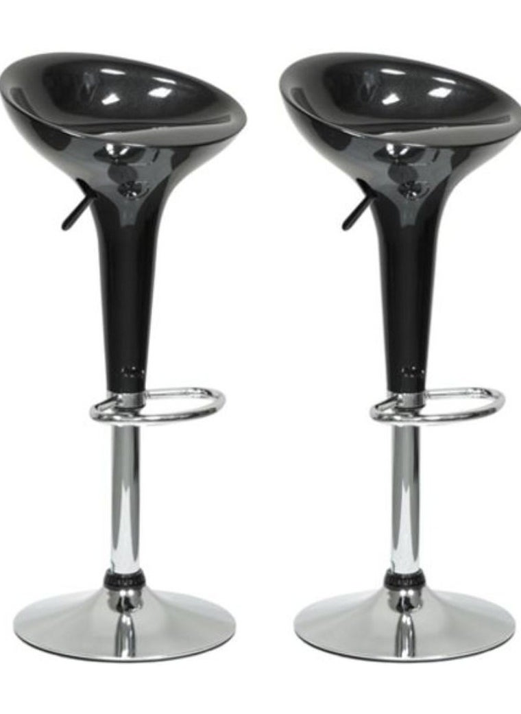 AL WADI FURNITURE Set Of 2 Adjustable Up and Down Low Back Scoop Bar Stools Comfortable Swivel Chair With Stainless Steel Base And Footrest - Black  - Image 1
