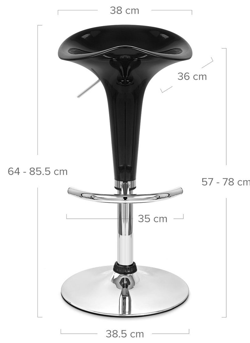 AL WADI FURNITURE Set Of 2 Adjustable Up and Down Low Back Scoop Bar Stools Comfortable Swivel Chair With Stainless Steel Base And Footrest - Black  - Image 3
