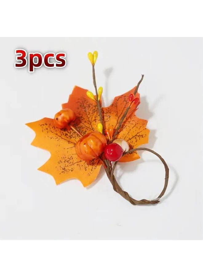 3 قطع حلقات مناديل ورقة القيقب الكبيرة، ديكور طاولة حصاد الخريف الريفي وعيد الشكر - Image 1