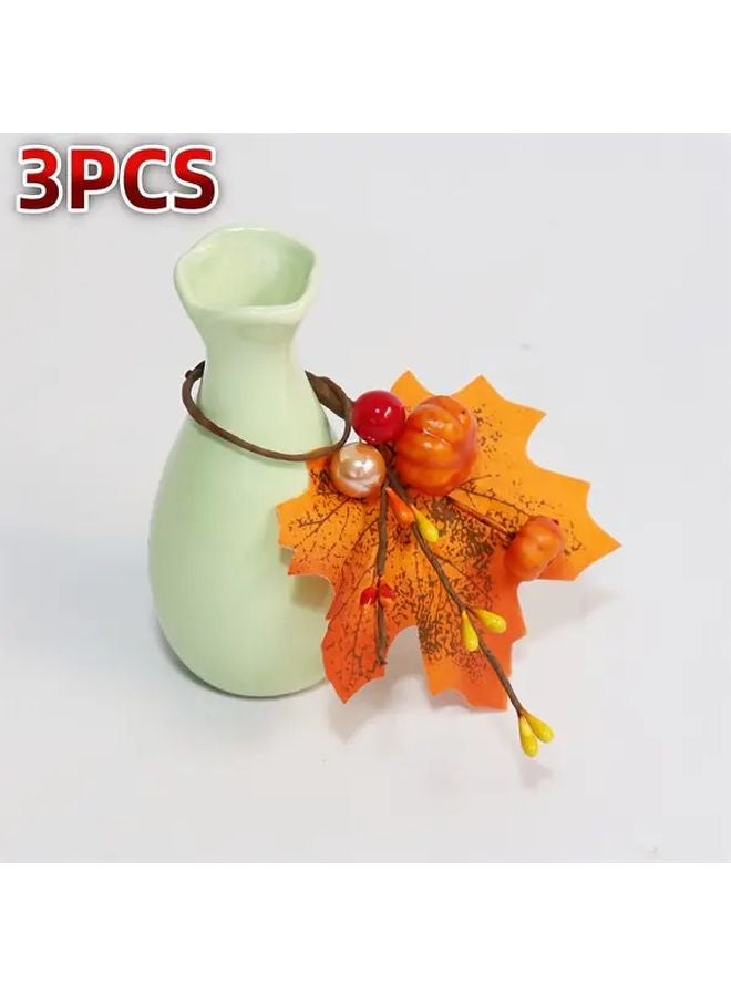 3 قطع حلقات مناديل ورقة القيقب الكبيرة، ديكور طاولة حصاد الخريف الريفي وعيد الشكر - Image 2