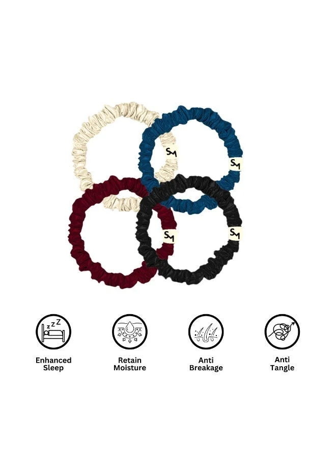 Silk Me Burgundy Silk Me Pure Mulberry Silk Scrunchie - Hair Nourishment - Hypoallergenic and Anti bacterial properties - Hair Hydration - Slim - Set of 2 (Burgundy)  | Best Price UAE