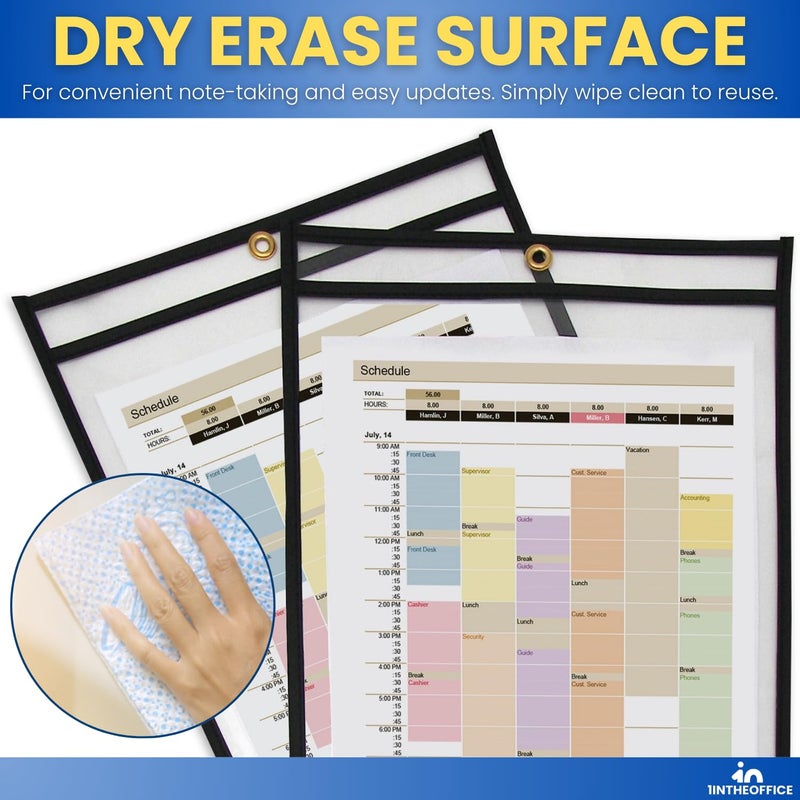 1InTheOffice Dry Erase Pocket Sleeves, Black Shop Job Ticket Holders 6x9, (6 Pack) - Image 5