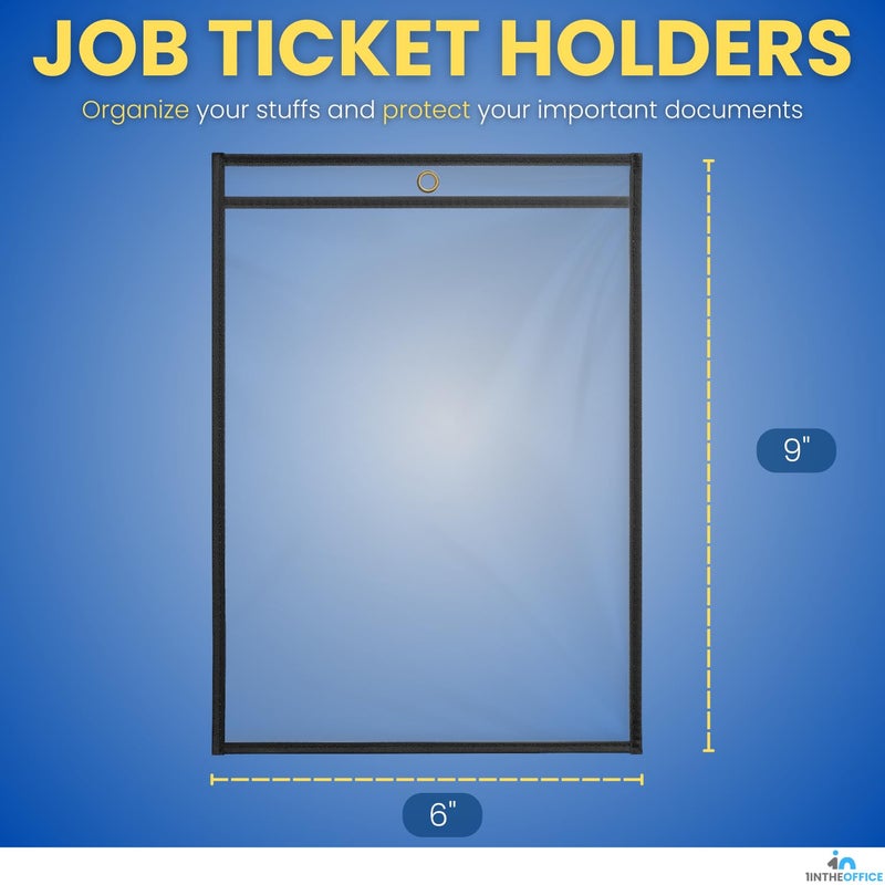 1InTheOffice Dry Erase Pocket Sleeves, Black Shop Job Ticket Holders 6x9, (6 Pack) - Image 2