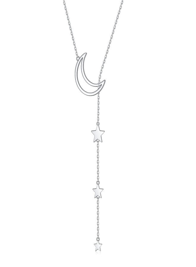 DAOCHONG Moon Star Y Shaped Lariat Necklace Sterling Silver Lariat Long Chain Drop Adjustable Necklace Layered Necklace 30" - Image 1