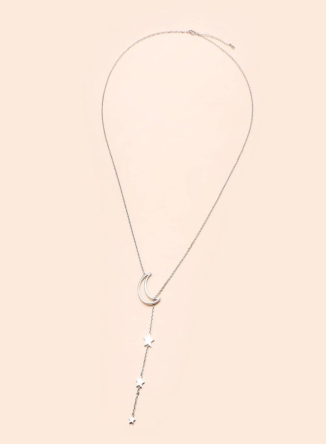 DAOCHONG Moon Star Y Shaped Lariat Necklace Sterling Silver Lariat Long Chain Drop Adjustable Necklace Layered Necklace 30" - Image 3
