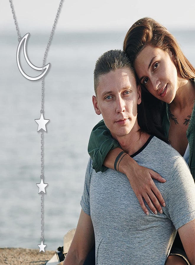 DAOCHONG Moon Star Y Shaped Lariat Necklace Sterling Silver Lariat Long Chain Drop Adjustable Necklace Layered Necklace 30" - Image 5
