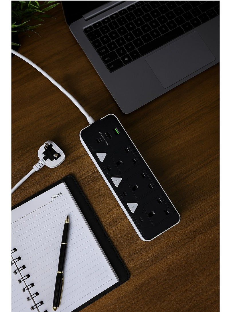 Powermax 6-in-1 Power Strip Extension – 2000W Max Socket Plug with 3 Way Outlets, 2 USB Ports & 1 PD Type-C | 3.4A Smart Fast Charging | 3M Heavy-Duty Extension Cord with Anti-Static Protection – Perfect for Home & Office - Image 4