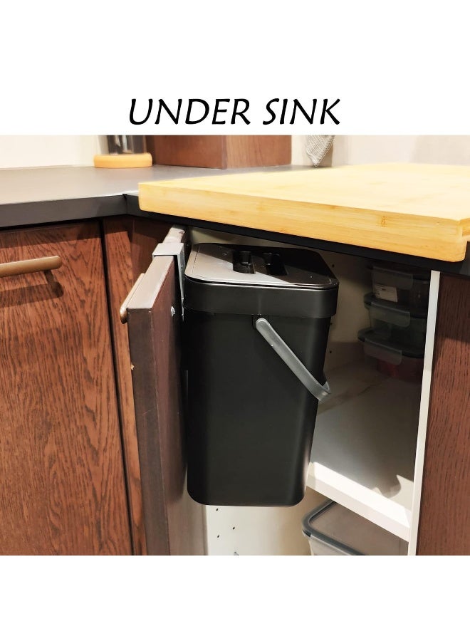 stonespace stonespace Kitchen Compost Bin for Countertop, Hanging Small Trash Can with Lid Under Sink for Kitchen Bathroom, Mountable Compost Bucket, Black  - Image 4