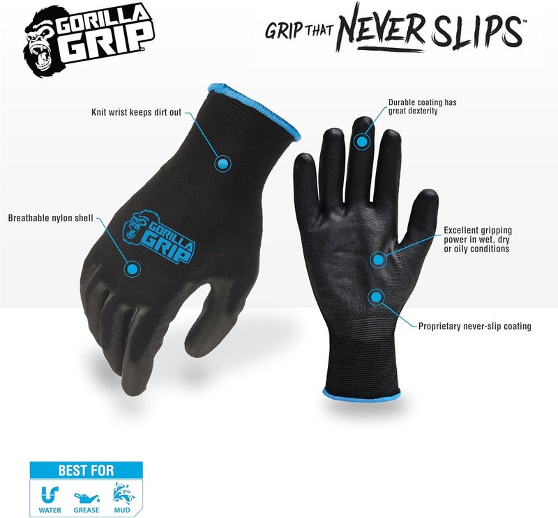 Grease Monkey Large Gorilla Grip Gloves - Black, Pack of 2 - Image 2