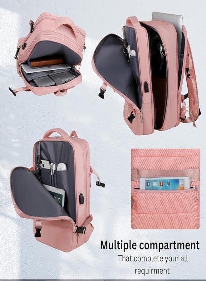 BentoGa Laptop Backpack Extra Large Expandable with USB Charging Port, Business Travel, Oxford Waterproof, Multiple Pockets, Cabin Bag, Pink, - Image 4