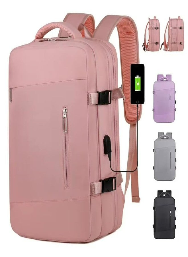 BentoGa Laptop Backpack Extra Large Expandable with USB Charging Port, Business Travel, Oxford Waterproof, Multiple Pockets, Cabin Bag, Pink, - Image 1