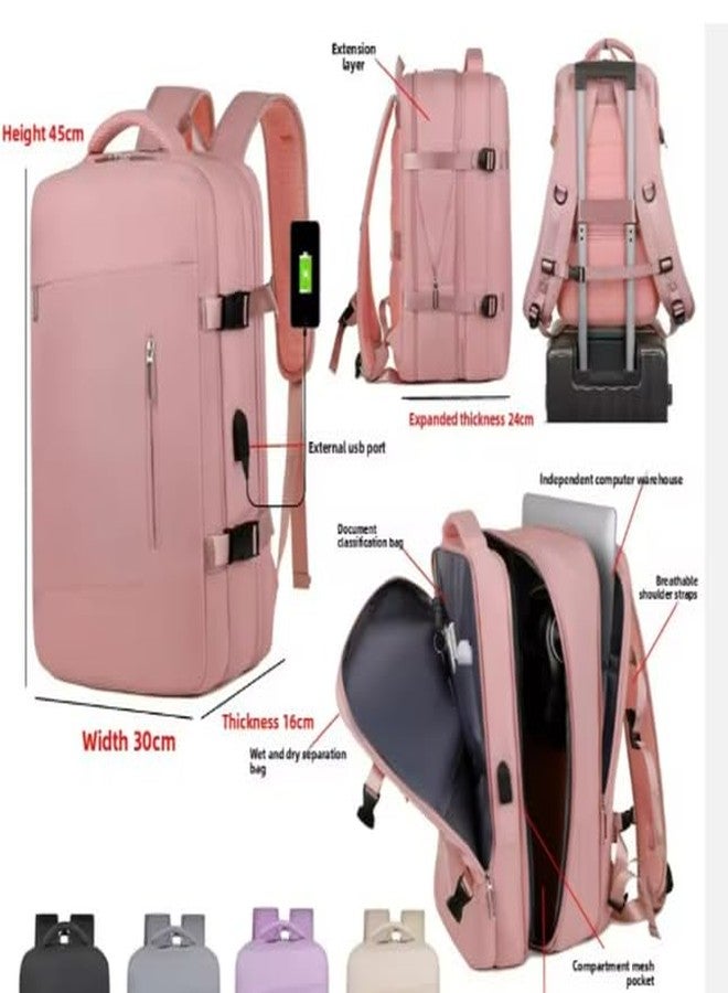 BentoGa Laptop Backpack Extra Large Expandable with USB Charging Port, Business Travel, Oxford Waterproof, Multiple Pockets, Cabin Bag, Pink, - Image 2