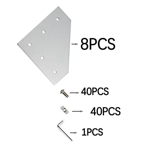 Yeebyee 4040 Corner Bracket Plate L Shape 5 Hole 90 Degree Outside Joining Plate with M6x16mm Screws and T-Nuts for 40 x 40mm Series Aluminum Extrusion Profile, 8pcs/Pack (Silver-4040 L Shape) - Image 2