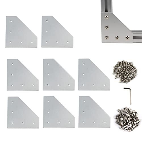 Yeebyee 4040 Corner Bracket Plate L Shape 5 Hole 90 Degree Outside Joining Plate with M6x16mm Screws and T-Nuts for 40 x 40mm Series Aluminum Extrusion Profile, 8pcs/Pack (Silver-4040 L Shape) - Image 1