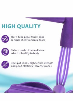 Y&D Pedal Resistance Band, 4-Tube Purple Natural Latex Yoga Puller Multifunction Tension Rope for Abdomen, Waist, Arm, Auxiliary Pull Equipment  - Image 3