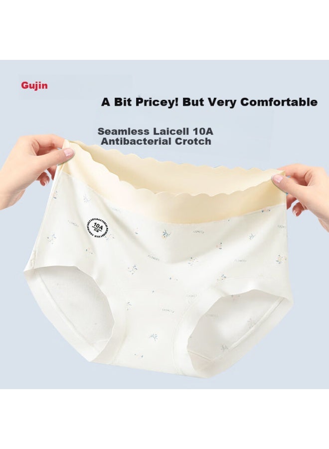 Gujin Women's Silk Underwear 10a Antibacterial Breathable Seamless Mid-waist Girls' Bikini Panties 3-pack - Image 1