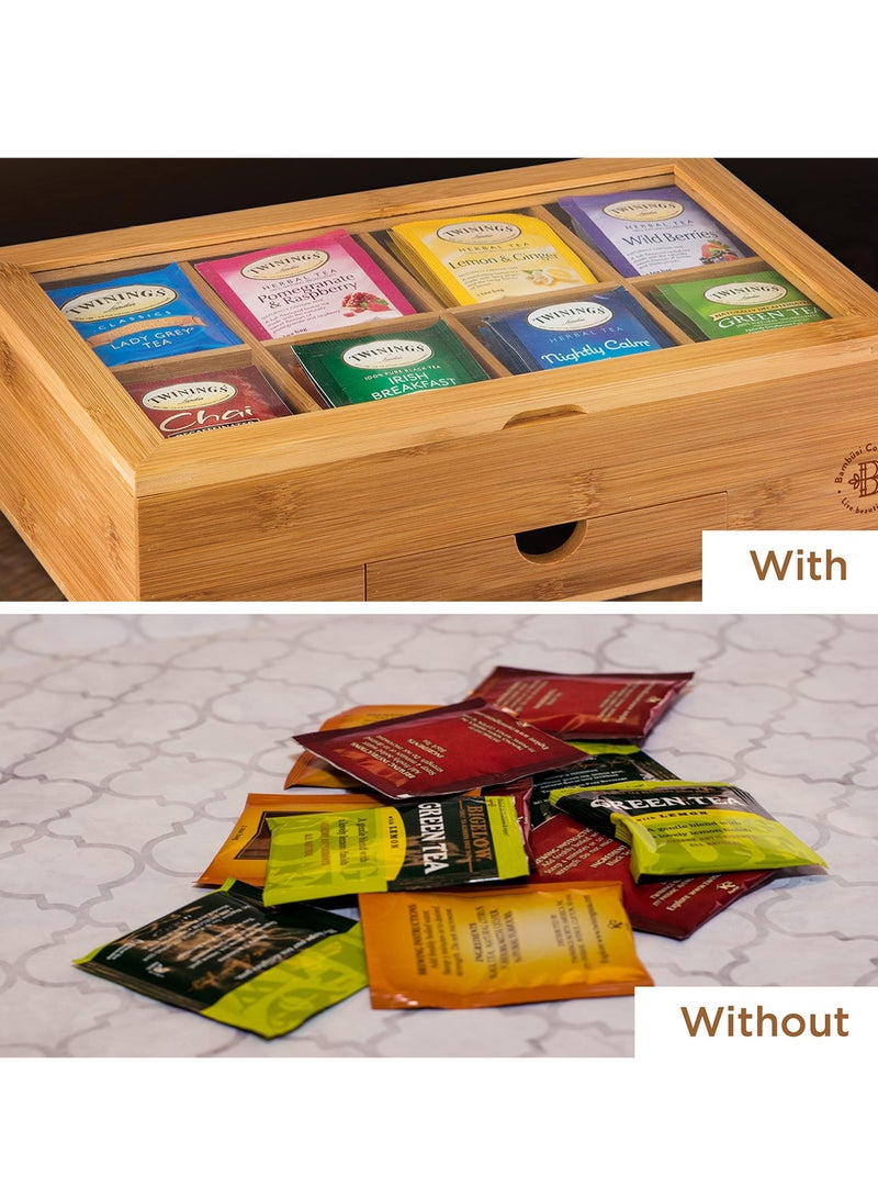 Bukela Tea Bag Organizer, Wooden Tea Box with 8 Compartments, Acrylic Window, and Magnetic Lid, Made of Bamboo - Keeps Tea Bags Fresh (Tea Not Included) - Great Gift Idea - Image 3