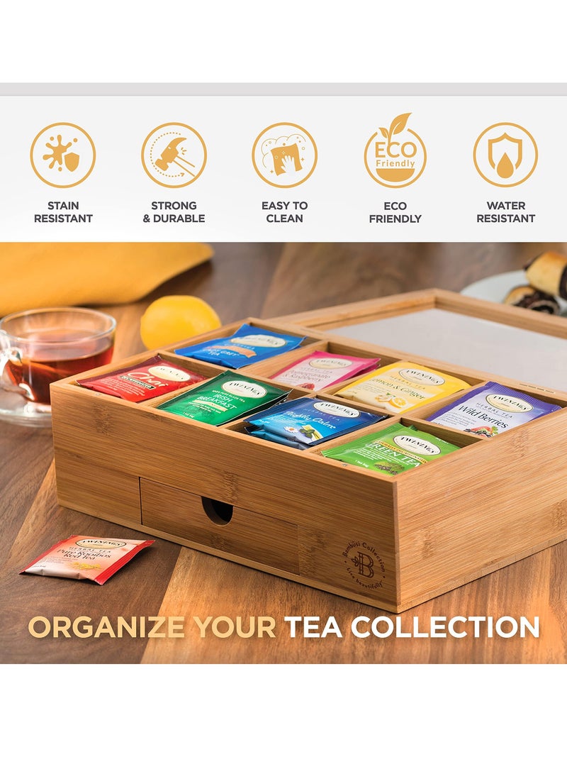 Bukela Tea Bag Organizer, Wooden Tea Box with 8 Compartments, Acrylic Window, and Magnetic Lid, Made of Bamboo - Keeps Tea Bags Fresh (Tea Not Included) - Great Gift Idea - Image 4