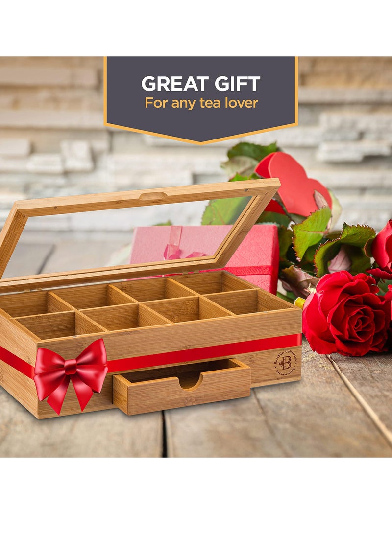 Bukela Tea Bag Organizer, Wooden Tea Box with 8 Compartments, Acrylic Window, and Magnetic Lid, Made of Bamboo - Keeps Tea Bags Fresh (Tea Not Included) - Great Gift Idea - Image 5