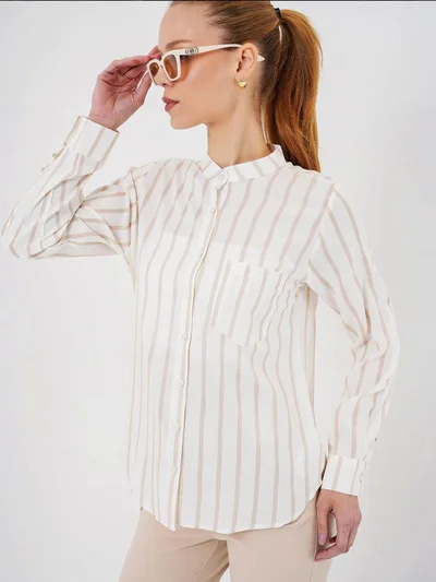 BIG DART BDART Striped Button-Up Long Sleeve Shirt with Pocket