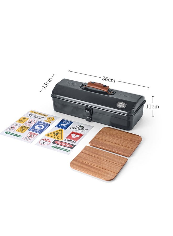 General - Outdoor Tools Storage Box Portable Camping Picnic Suitcase Metal Tool Storage Box Sundries Storage Box with Handle (Black Tool Box No Printing + Handguard + Small Sticker + Wooden Board + Inner Lining + Large Sticker) - Image 1
