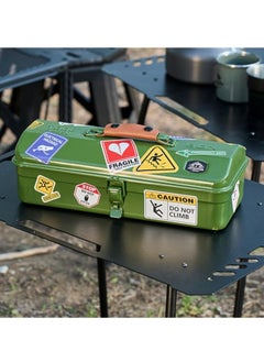 General Outdoor Tools Storage Box Portable Camping Picnic Suitcase Metal Tool Storage Box Sundries Storage Box with Handle (Black Tool Box No Printing + Handguard + Small Sticker + Wooden Board + Inner Lining + Large Sticker)  - Image 5