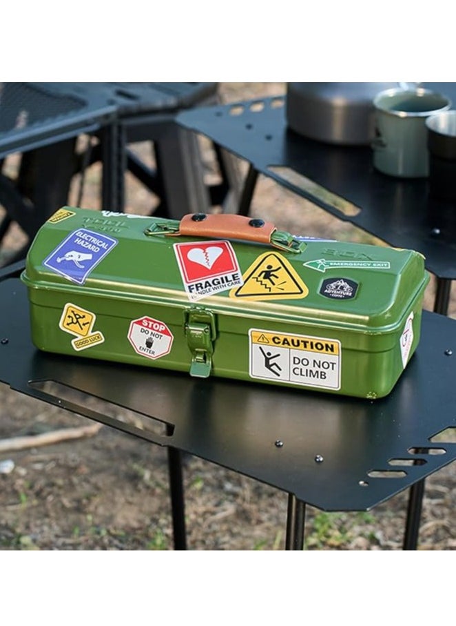 General - Outdoor Tools Storage Box Portable Camping Picnic Suitcase Metal Tool Storage Box Sundries Storage Box with Handle (Black Tool Box No Printing + Handguard + Small Sticker + Wooden Board + Inner Lining + Large Sticker) - Image 1