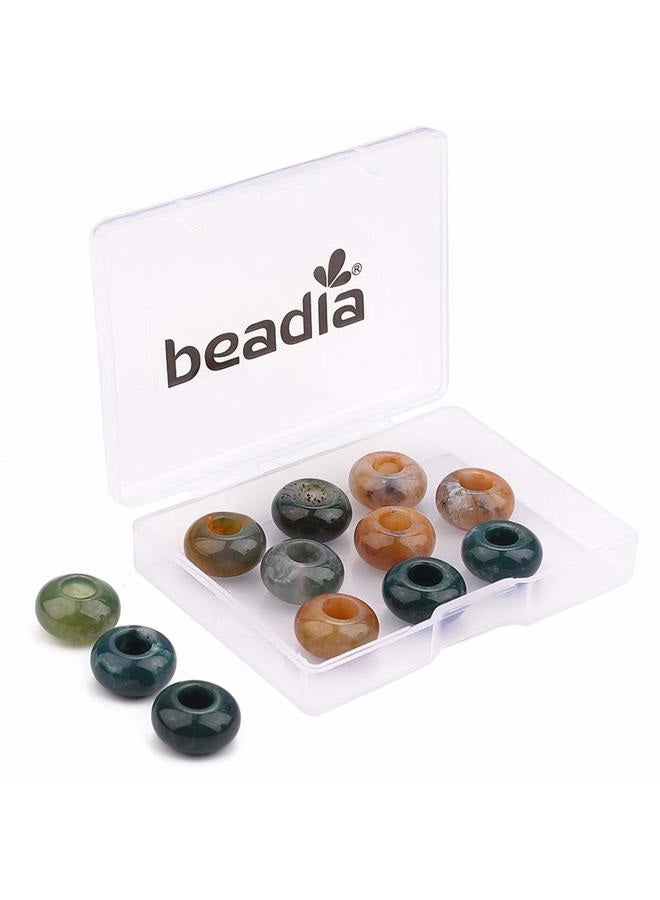 BEADIA Natural Indian Agate Rondelle Stone with Large Hole (5.5mm) Loose Semi Gemstone Beads for Jewelry Making 14mmx7.5mm 12pcs - Image 1