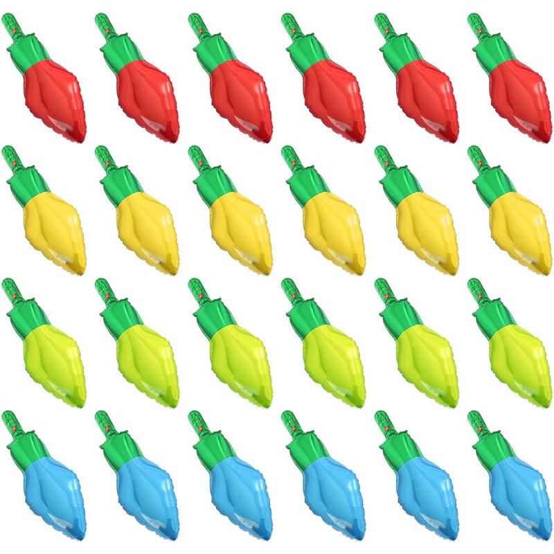 Deermon Multicolored Xmas Light Bulb Foil Balloon 24 Pack Red Blue Gold Green Christmas Light Bulb Decor Balloons for Christmas Party Living Room Stairs Festival Holiday Birthday Party Decoration - Image 3