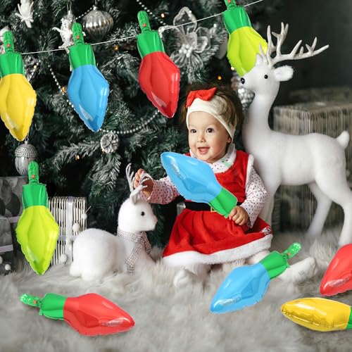 Deermon Multicolored Xmas Light Bulb Foil Balloon 24 Pack Red Blue Gold Green Christmas Light Bulb Decor Balloons for Christmas Party Living Room Stairs Festival Holiday Birthday Party Decoration - Image 5