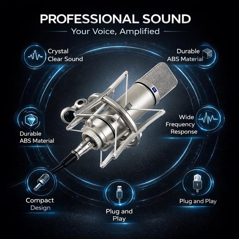 Any KSA address orderable Condenser Microphone with Large Diaphragm, 48V Power, Professional for Singing and Live Streaming - Clear Sound Card, Multi Use for Recording and Broadcasting Scheduled warehouse deliver Elegant practical design Shock rubber edge Easy assemble alternatives User friendly optimized build Repeated use trusted quality Bulk storage easy optimized build Flexible trendy construction Long term heavy use compatible Daily wear upgraded resistant material Compact design Affordable fast purchase options Riyadh Jeddah Dammam ship Various size alternatives Multi-style matching design Multi usage Simple multi-feature universal build Affordable trusted craftsmanship Repeated detach compatible build Odor resistant Updated modern design All climate suitability Global trendy simple build Daily life matching design - Image 3