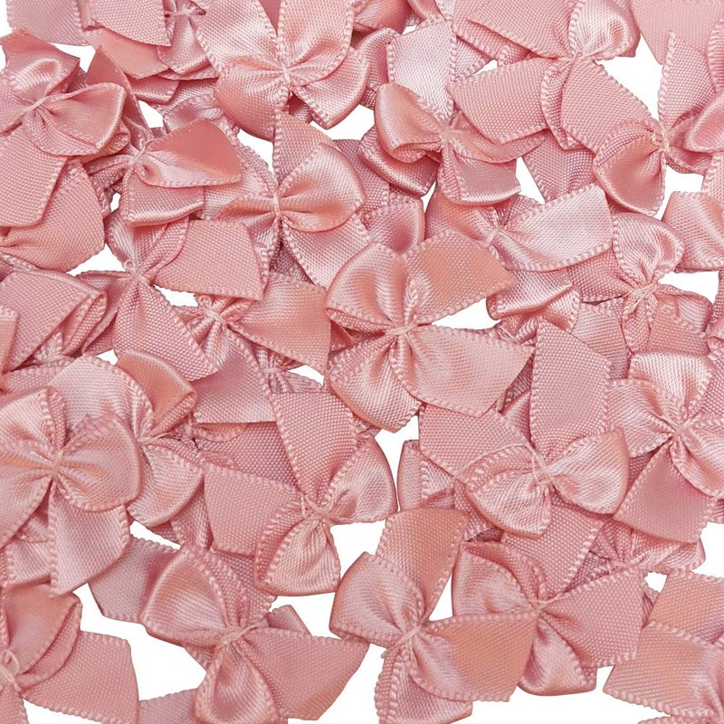 Chenkou Craft 60pcs Mini Satin Ribbon Bows Flowers 1 x34 Appliques DIY Craft Light Mauve