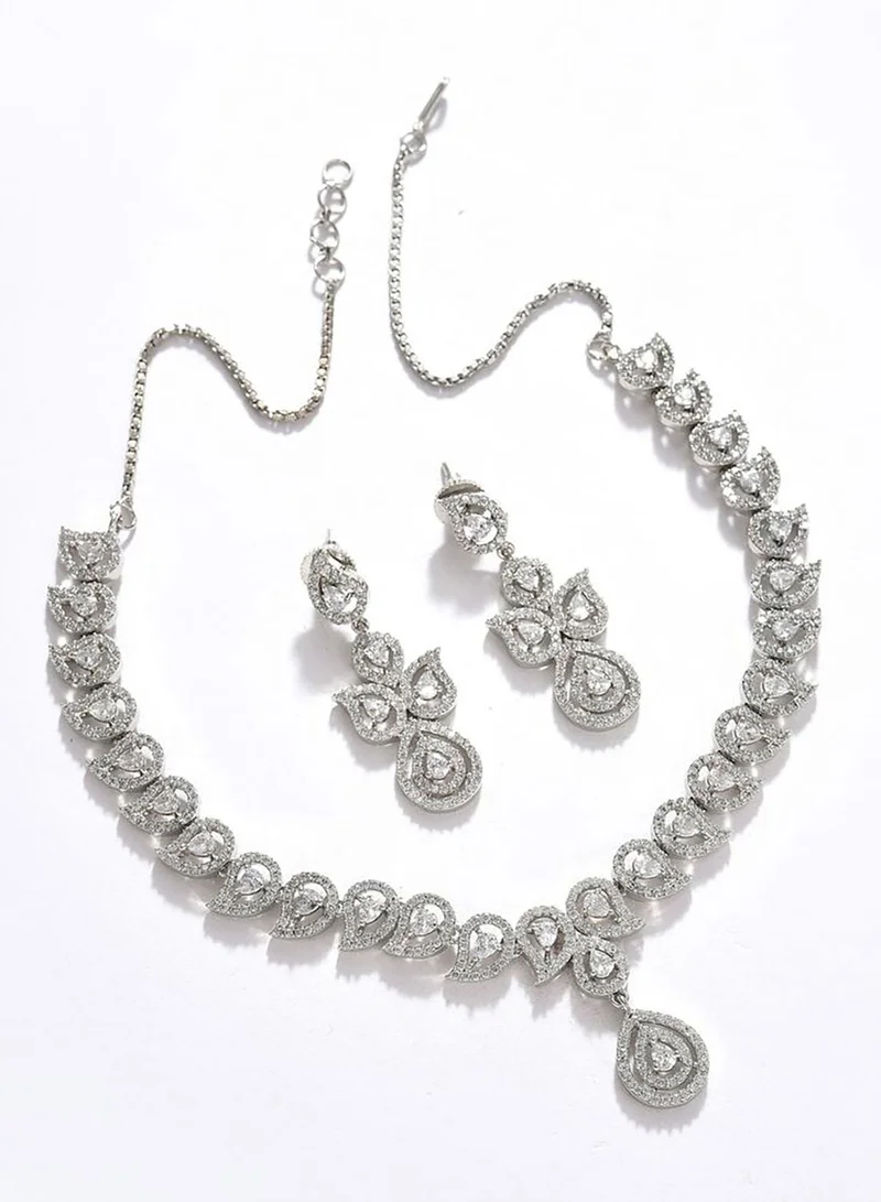 SOHI Silver Plated Designer Stone Necklace Set