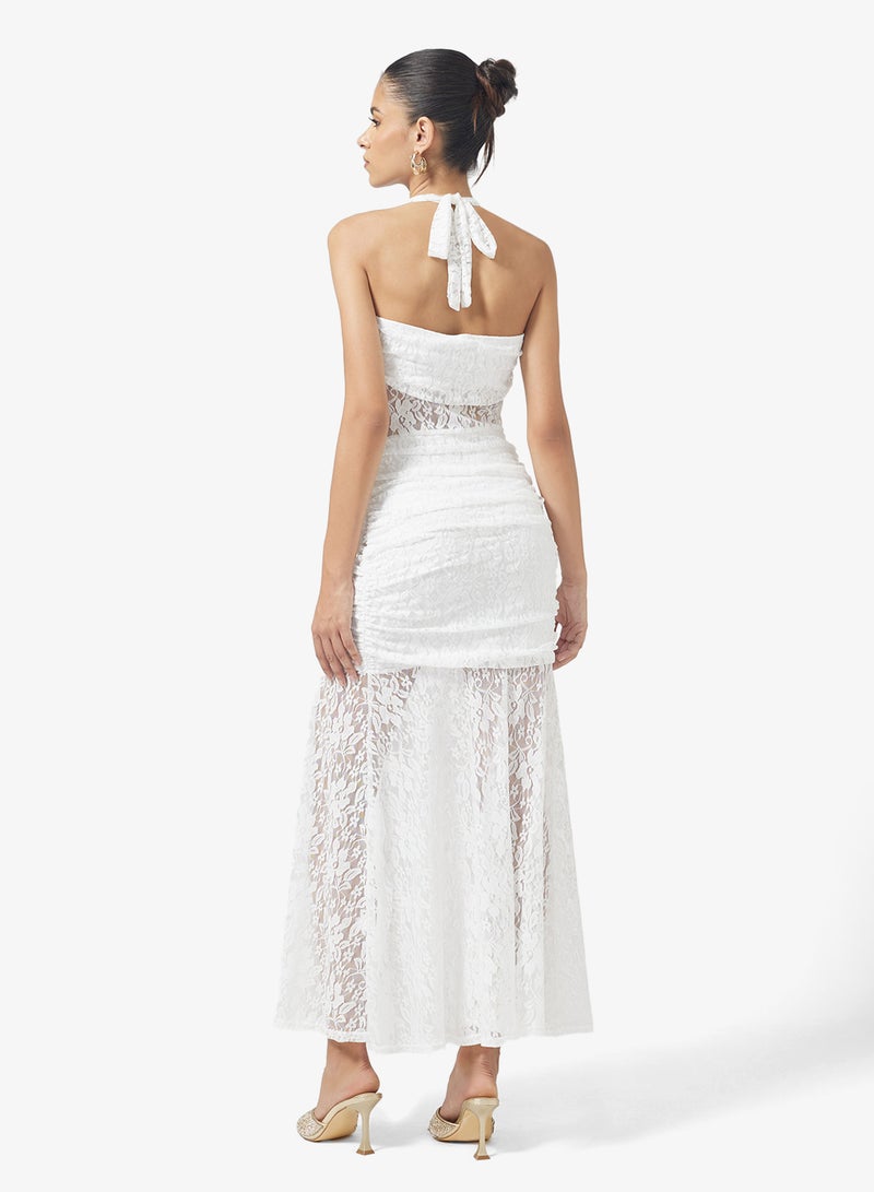 جينجر فستان مكشكش بياقة هالتر وتفاصيل دانتيل وفتحة - Image 2