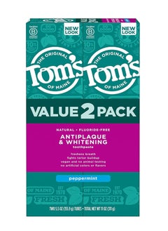 Tom's of Maine Tom's of Maine Fluoride-Free Antiplaque & Whitening Natural Toothpaste, Peppermint, 5.5 oz. (Pack of 2)  - Image 1
