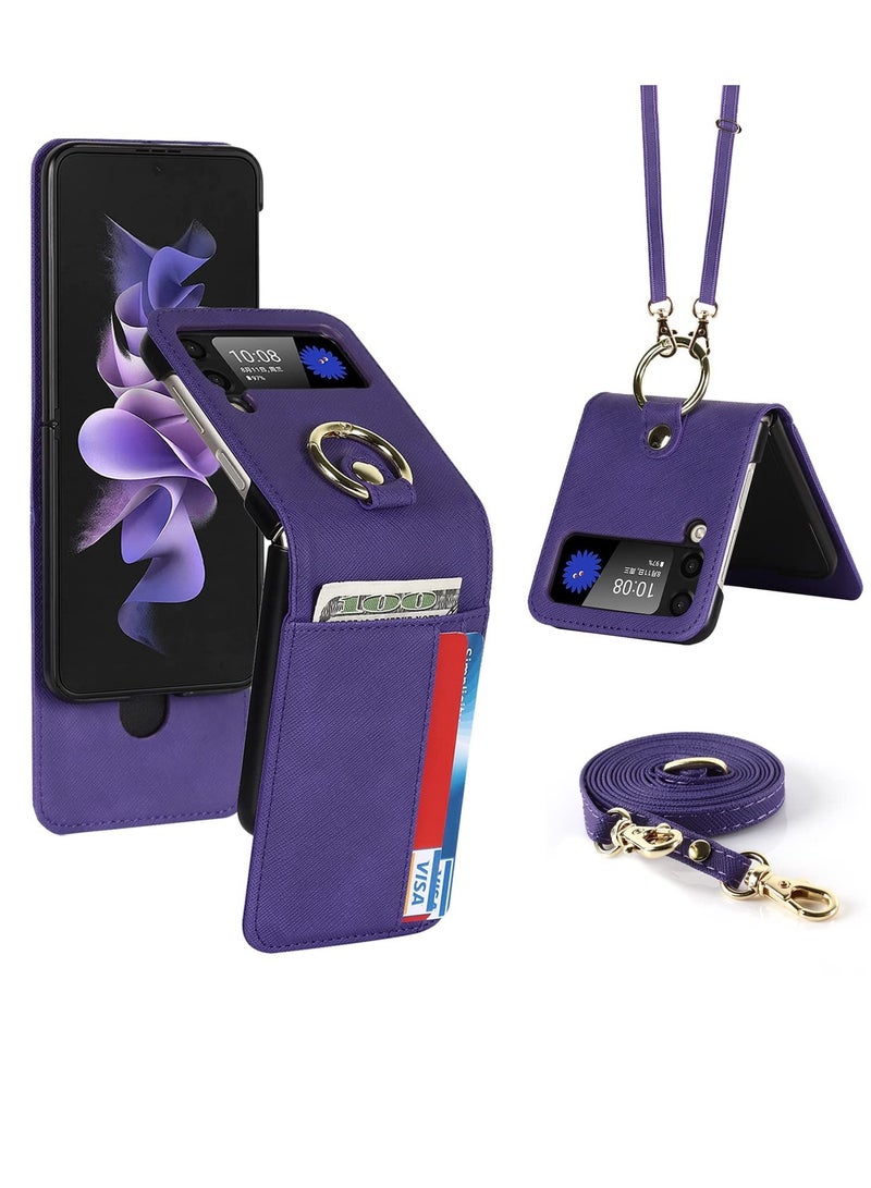 SOLARAE Case for Galaxy Z Flip 3 5G, Compatible with Samsung Z Flip 3(2021) Leather Wallet Case, Adjustable Crossbody Lanyard Durable Card Slots Ultra Slim Luxury Cover for Samsung Galaxy Z Flip 3 - Image 1